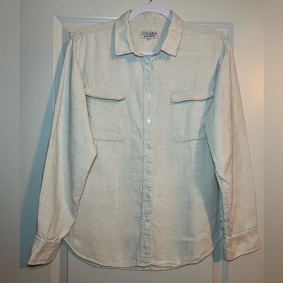 100% Linen Button Down Shirt in Beige Size XXL - Picture 1 of 4